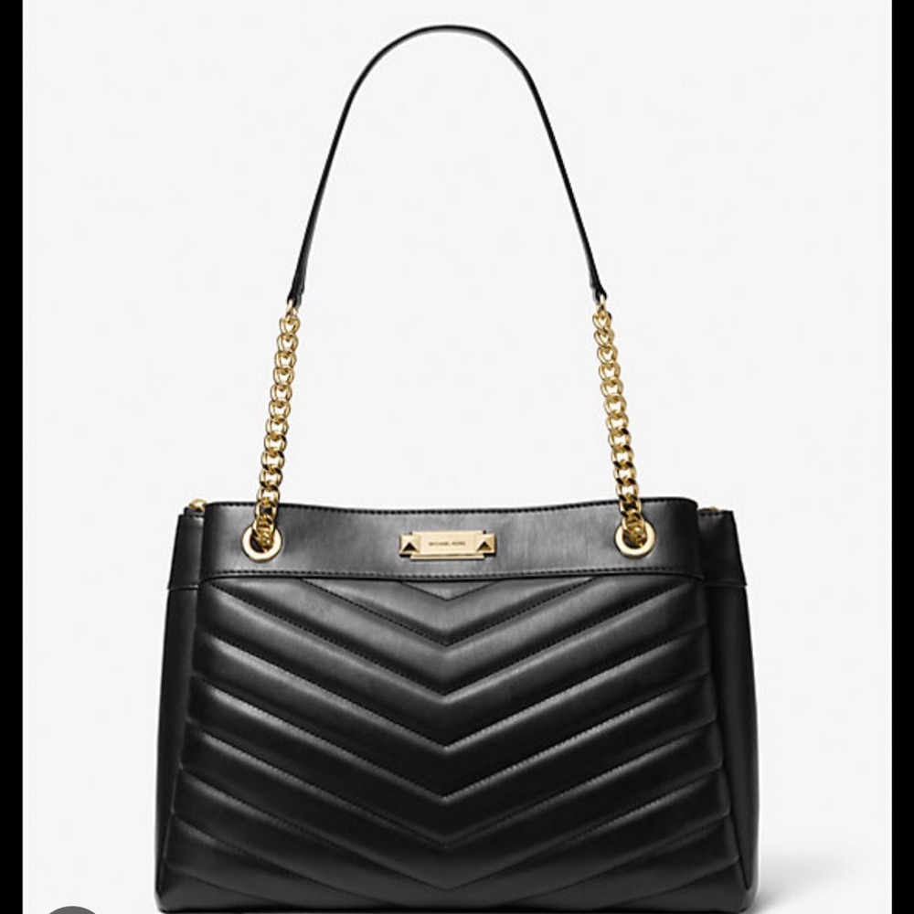 Michael Kors Black Quilted Shoulder Bag with Gold Chain